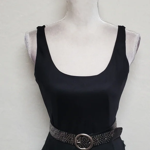 𝅺VINTAGE Jones Wear Black Chiffon Sleeveless Tiered Ruffle Full Skirt Midi Dres - Picture 5 of 15